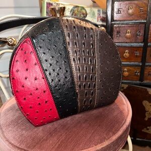 Elegant Red and Black Ostrich Leather Bag